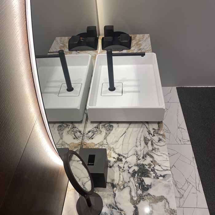MOMA Aria Комплект мебели 180x50см, накладная раковина, столешница керамогранит, зеркало LED, отделка: золото матовое/Fango opaco