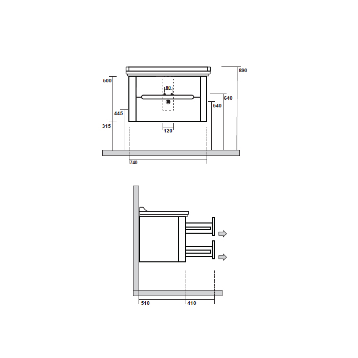 Kerasan Waldorf Комплект подвесной мебели 80см, с 2-мя ящиками Цвет: noce
