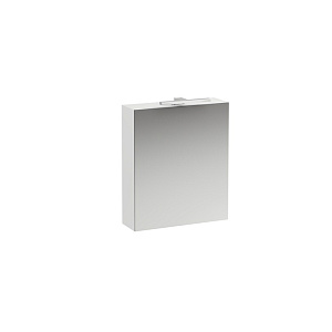 Laufen Base Шкаф зеркальный 60x18.5x70см., 1 дверца, петли справа, LED-подсветка, 2 стеклянные полки, 1 розетка, цвет: белый глянцевый