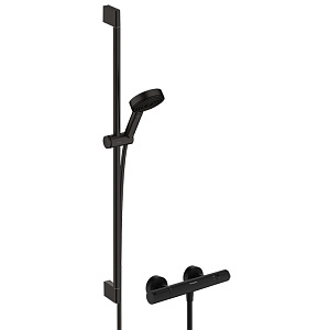 Hansgrohe Ecostat Душевой гарнитур с термостатическим смесителем, ручным душем и душевой штангой 90см, цвет: черный матовый