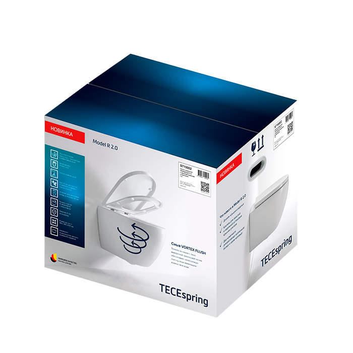 TECEspring R Комплект 2.0: Унитаз подвесной 53x36см, смыв Tornado, сиденье микролифт, цвет: белый глянцевый