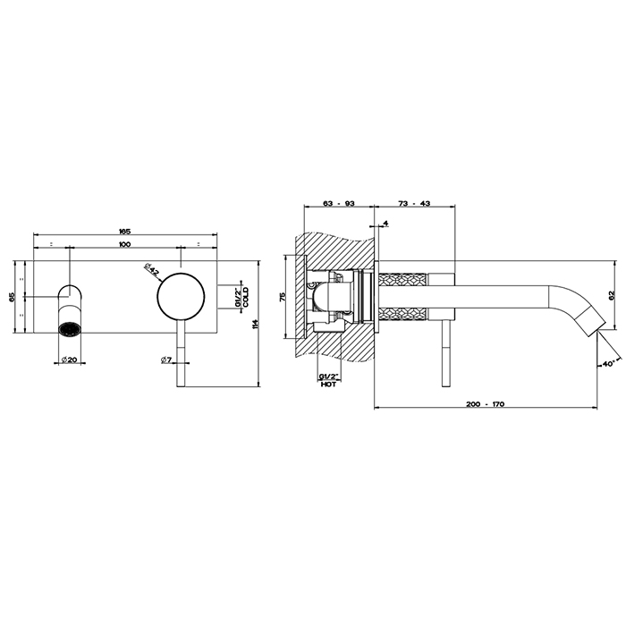 Gessi 316 Встраиваемый смеситель для раковины с изливом 200-170мм, внешняя часть, цвет: brushed black metal pvd