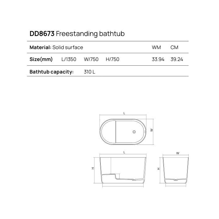 Dea Design Single Ванна 135х75х75см., отдельностоящая, Solid Surface, цвет: Black №16