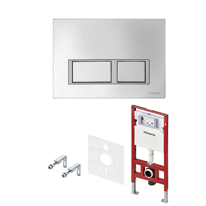 TECEspring комплект 4 в 1 инсталяция, панель смыва V с прямоугольными кнопками, хром глянцевый