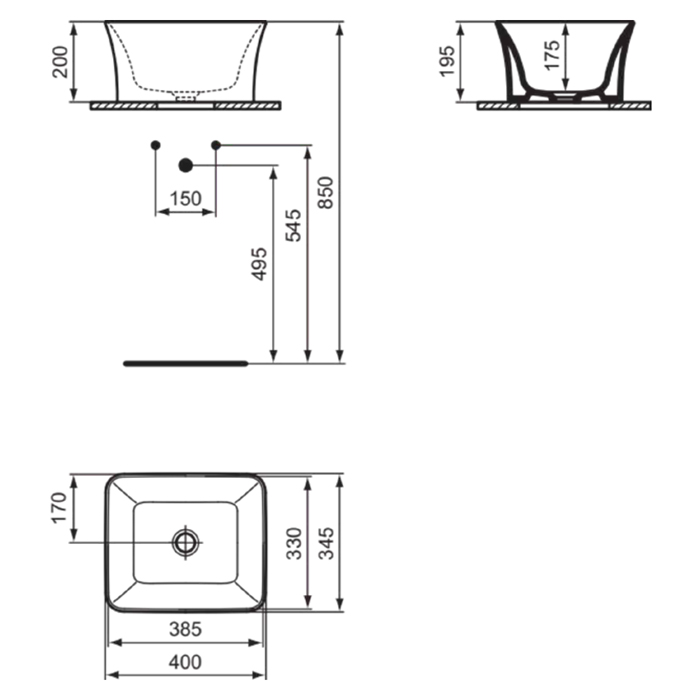 Ideal Standard La Dolce Vita Раковина накладная 40х34хh20 см, без отв., с крепежом, цвет: белый