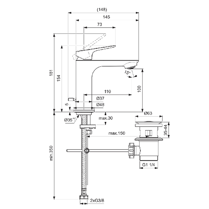 Ideal Standard Ceralife O Смеситель для раковины H10см., на 1 отв., с донным клапаном, цвет: хром
