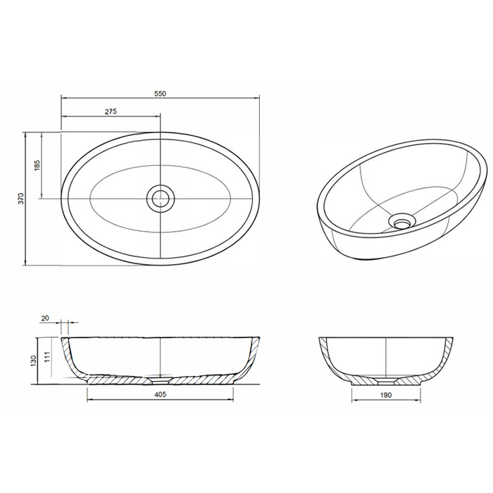 Knief Oval Shape Раковина накладная 55x37x13см., без отв., из полимерного материала, цвет: Malachit # 090