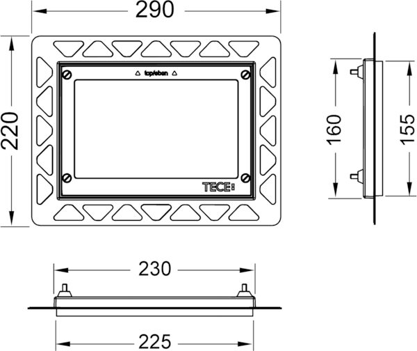 TECEsquare, Монтажная рамка для установки стеклянных панелей на уровне стены (регулировка: 5-18 мм) окантовка: хром