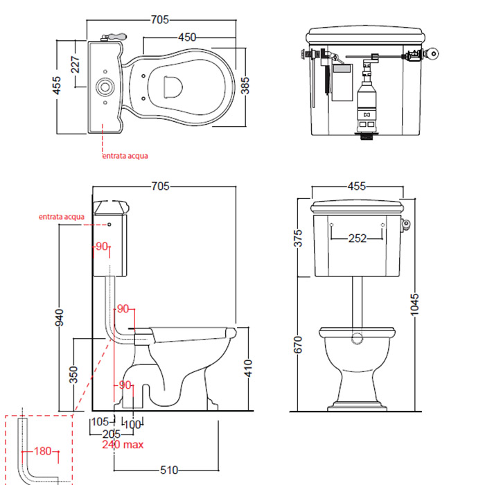 Kerasan Retro Унитаз 72х38.5см., приставной, с низким бачком, слив в пол, цвет: белый/хром
