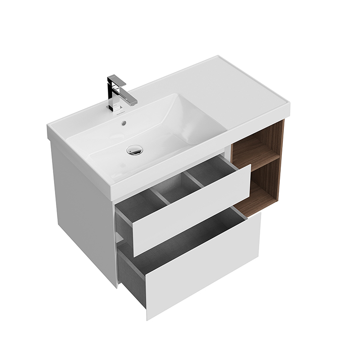 Kerama Marazzi Cubo Тумба подвесная 90см, левая, цвет: белый матовый / орех