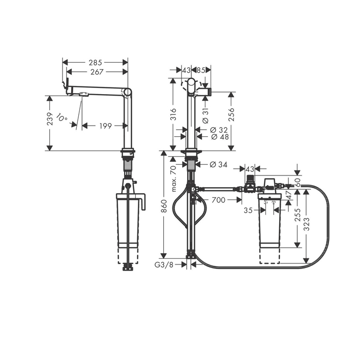 Hansgrohe Aqittura M91 Кухонный смеситель 240 с системой фильтрации, 1jet, цвет:  нержавеющая сталь