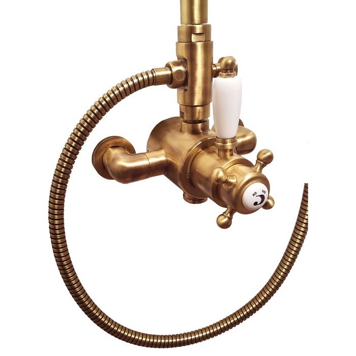 Gattoni PD Душевая колонка с термостатическим смесителем, верхним душем и лейкой, цвет: бронза