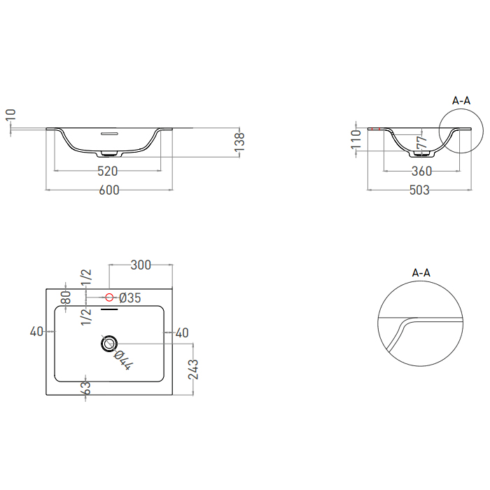 Salini Onda Flow Square Essentials Раковина 60х50х14см., подвесная, 1 отв., цвет: белый матовый