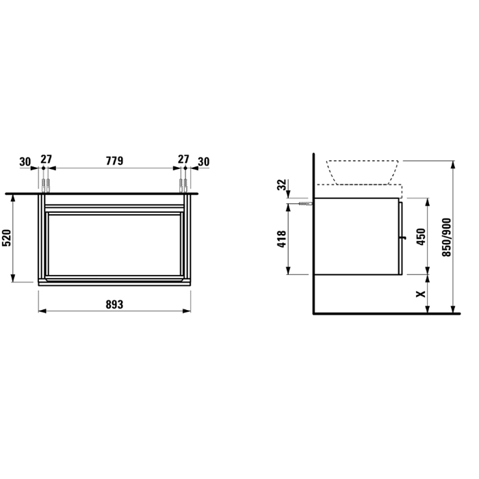 Laufen Case Шкафчик 59.5x52x45см, 2 ящика, цвет: белый матовый