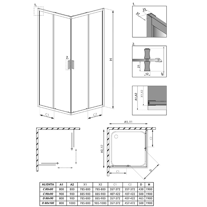 Radaway Alienta C Душевое ограждение 90x90см, стекло прозрачное, покрытие Easy Clean, профиль: черный