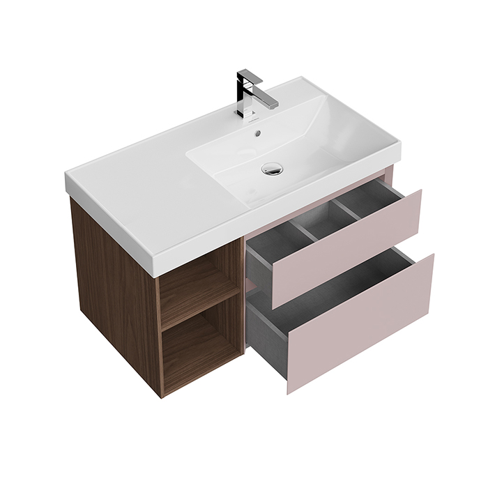Kerama Marazzi Cubo Тумба подвесная 90см, правая, цвет: мальва матовая / орех