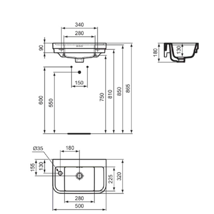 Ideal Standard Calla Раковина 50х32xh18см., подвесная, с 1 отв.,  Sx, с крепежом, цвет: белый глянец
