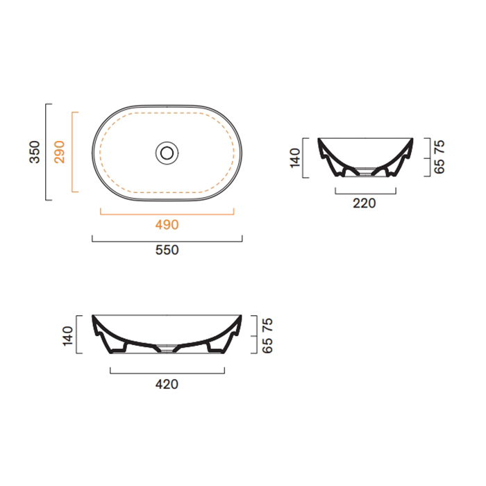 Catalano Sfera Раковина настольная или полувстраиваемая 55х35см., цвет: белый глянцевый