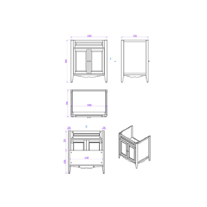 TW Veronica, База с раковиной Simas AR824bi x1 68x54см с 1отв. под смеситель , 2 расп. дверки, доводч. Blum, ручки: Riflesso бронза, напольная, Цвет: grigio