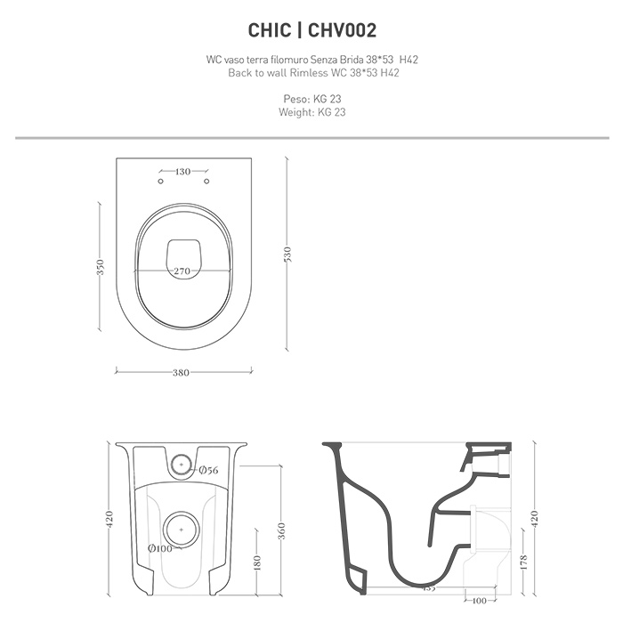 Artceram Chic Унитаз напольный Rimless 38x53 см, цвет: белый