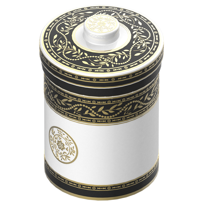 THG MARQUISE NOIR DECOR OR Банка керамическая с крышкой, настольная, декор черный/золото, цвет: белый