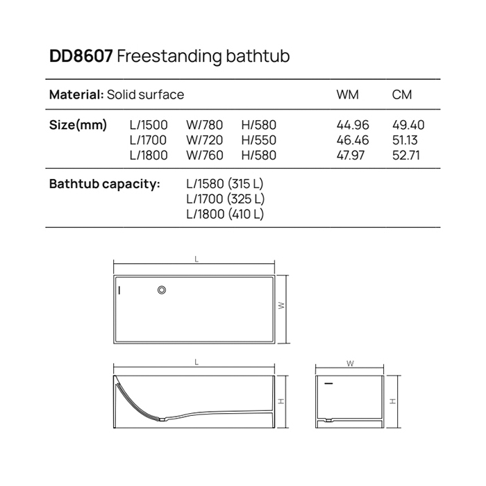 Dea Design Modern Ванна 180х76х58см., отдельностоящая, Solid Surface, цвет: Black №16
