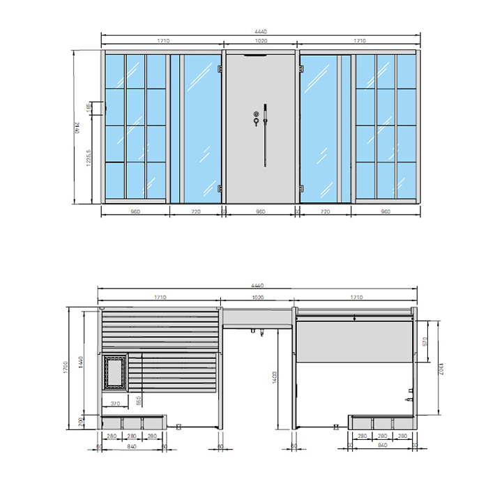 Effegibi Yoku Spa Shelf Сауна&Хаммам 444x170х217см, пристенная, цвет: чёрный орех/Calacatta Gold Extra