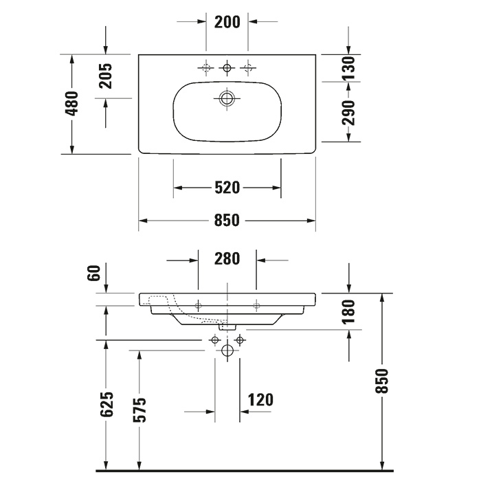 Duravit D-Code Раковина подвесная 85x48см, с 1 отв., с переливом, цвет: белый