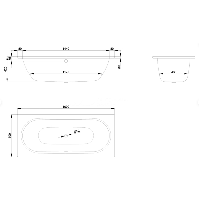 Bette Starlet Ванна 160х70х42см., встраиваемая, прямоугольная, шумоизоляция, BetteGlasur® Plus, цвет: белый