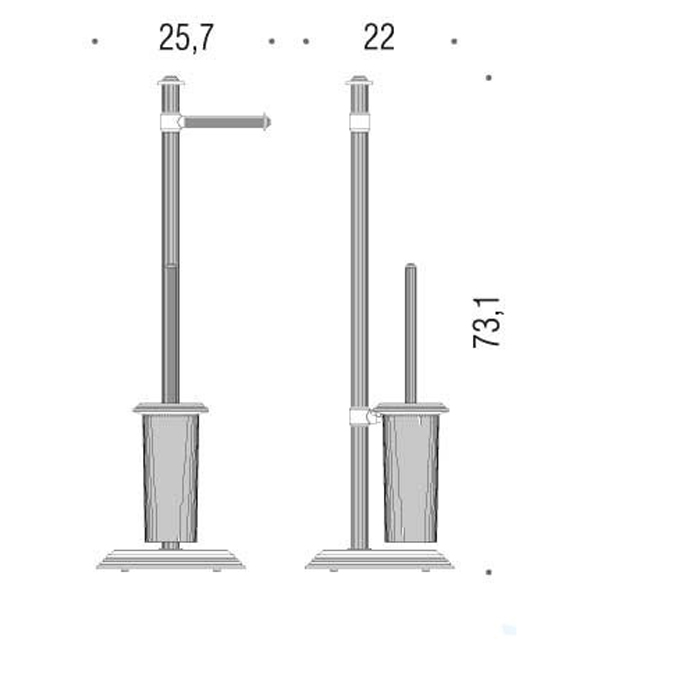 Colombo Hermitage Стойка с аксессуарами 73см, туалетный ерш, держатель т/б, цвет: PVD золото/матовое стекло