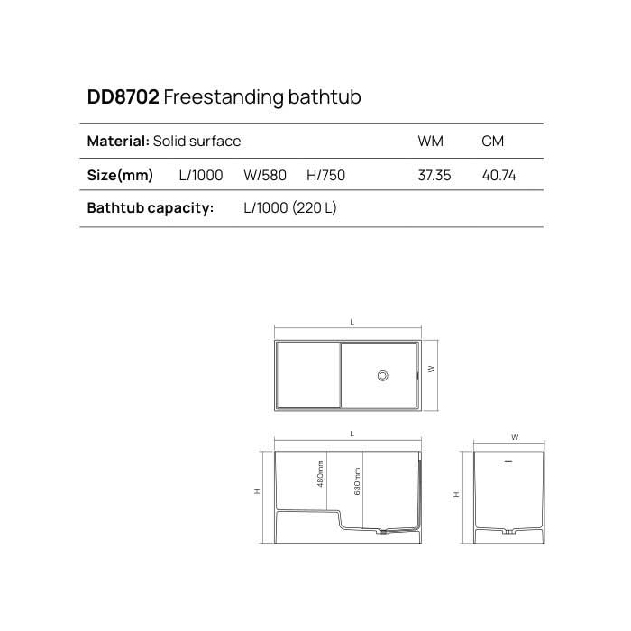 Dea Design Single Ванна 100х58х75см., отдельностоящая, Solid Surface, цвет: Black №16
