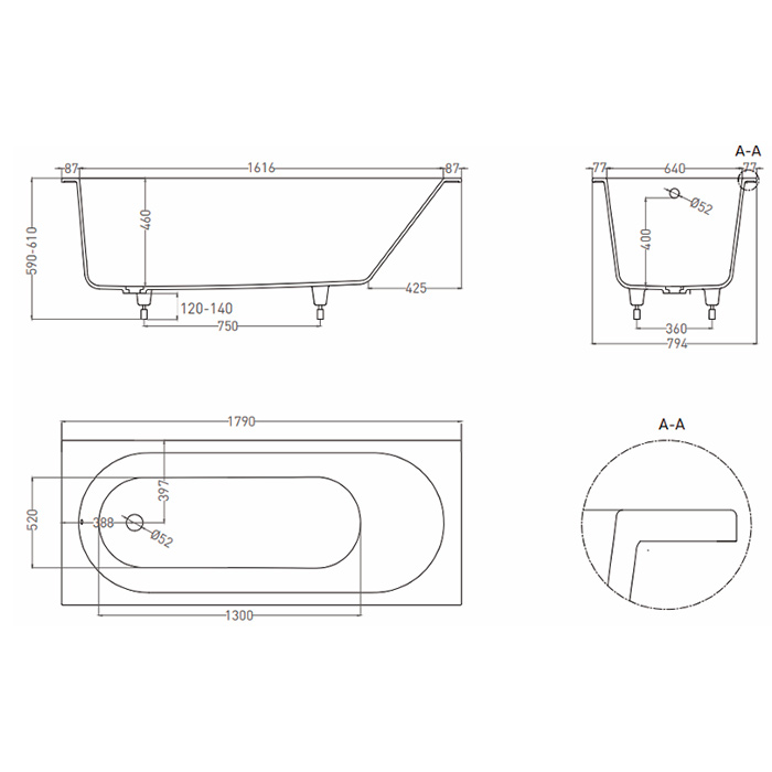 LOFO by Salini Ванна встраиваемая 180х80см, овальная чаша, материал: Gelcoat, цвет: белый глянцевый