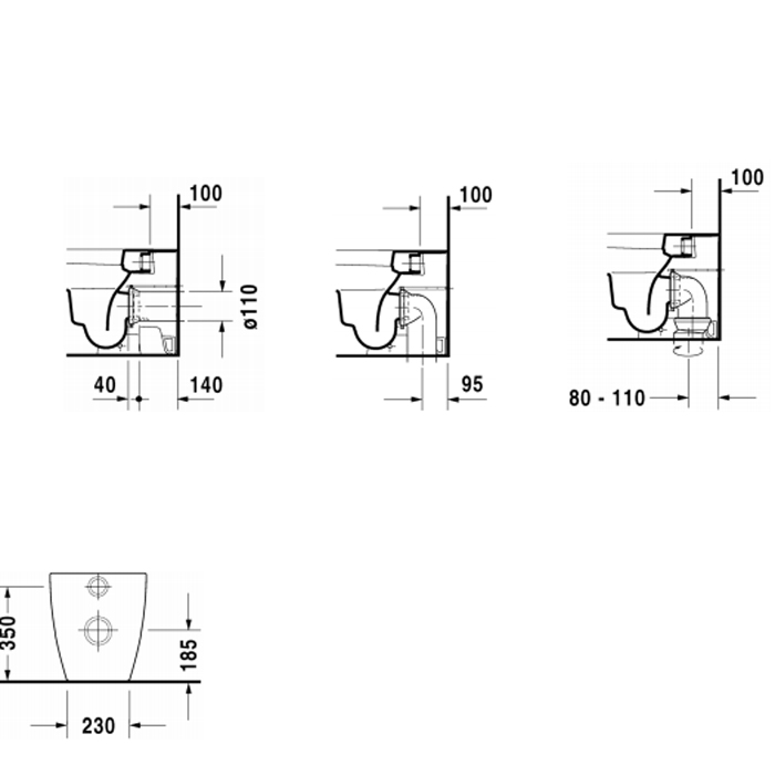 Duravit Happy D.2 Унитаз напольный 36.5x57см, пристенный вариант, для независимого подключения воды, с вертикальным смывом, включая крепление, сток горизонтальны