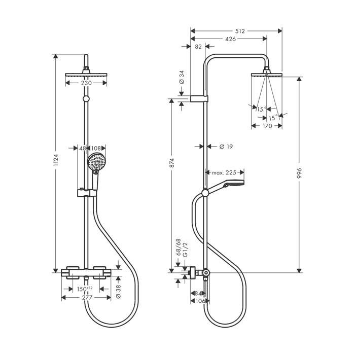  Hansgrohe Vernis Shape Душевая стойка с верхним душем 230 1jet с термостатом, цвет: матовый черный 