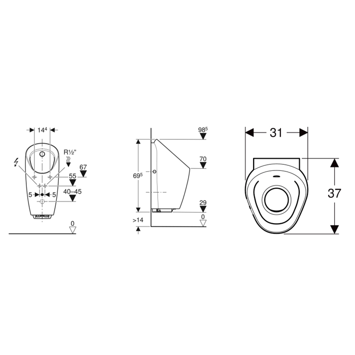Geberit Preda Писсуар 31х69.5х37см., подвесной, с встроенной системой управления смывом, цвет: белый глянцевый