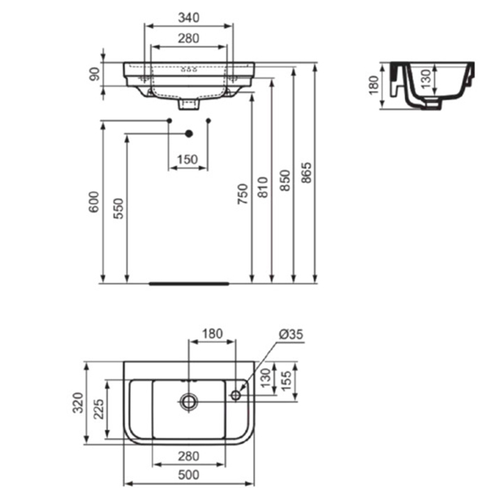 Ideal Standard Calla Раковина 50х32xh18см., подвесная, с 1 отв., Dx, с крепежом, цвет: белый глянец