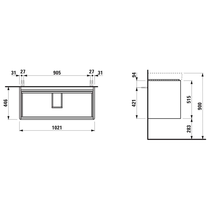 Laufen Base 2.0 База с раковиной, 102x44.5x51.5см., 2 ящика, цвет: белый глянцевый 