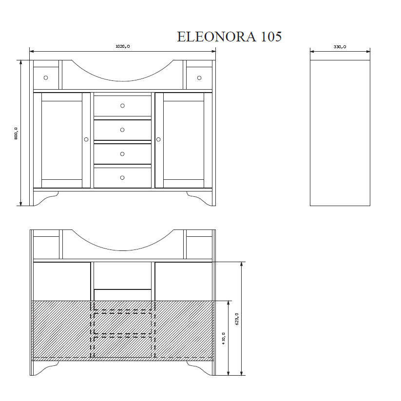 EBAN Eleonora Комплект мебели, напольный, с раковиной, зеркалом со шкафчиком справа, ручки хром, 105см, Цвет: Pergamon