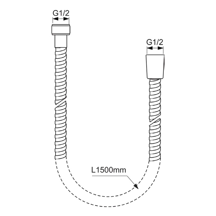 Ideal Standard Металлический шланг для душа 150 см, подсоединение G1/2", устойчивость к давлению до 5 атм, цвет: хром