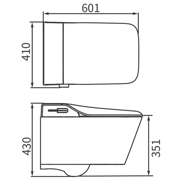 Arrow Glacier Унитаз Smart с функцией биде, 41x60см, подвесной, безободковый, клавиша смыва, цвет: белый