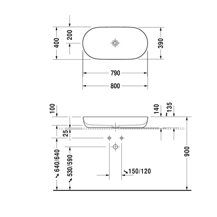 Duravit Luv Раковина 80х40см., без отв., на столешницу, без перелива, цвет: белый