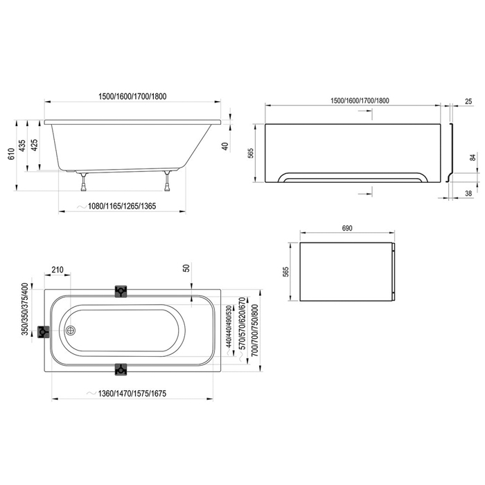 Ravak Chrome Ванна 150x70см., пристенная, акриловая, цвет: белый