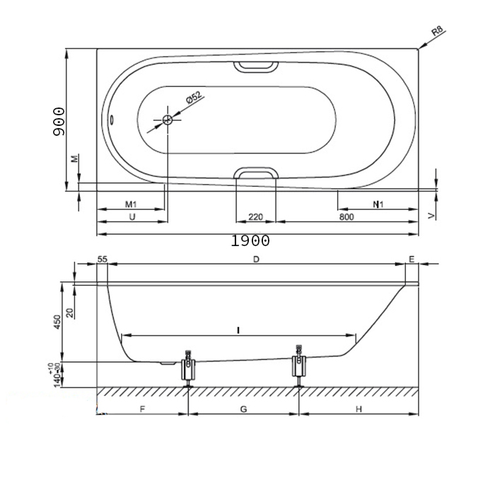 Bette Comodo Ванна 190х90х45см., встраиваемая, с шумоизоляцией, BetteАнтислип Sense, цвет: белый