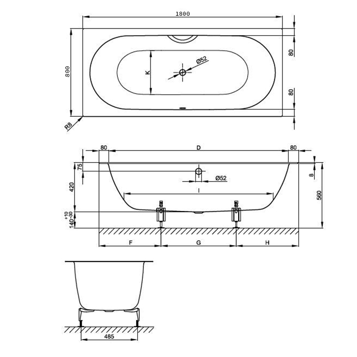 Bette Starlet Spirit Ванна 180х80х42см., встраиваемая, с шумоизоляцией, цвет: белый