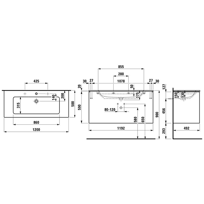 Laufen Pro S Комплект, раковина и база 120x50x61см, с 2 ящиками с мех. push-and-pull, цвет: белый матовый