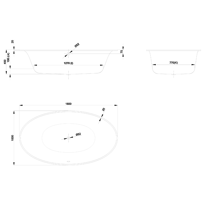 Bette Eve Oval Ванна овальная с шумоизоляцией 180х100х45см, с BetteGlasur ® Plus, цвет: белый
