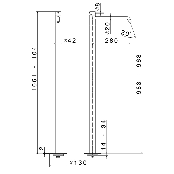 Newform X-STEEL 316 Смеситель для раковины, напольный, излив 28см., наружная часть, цвет: PVD Brushed gun metal