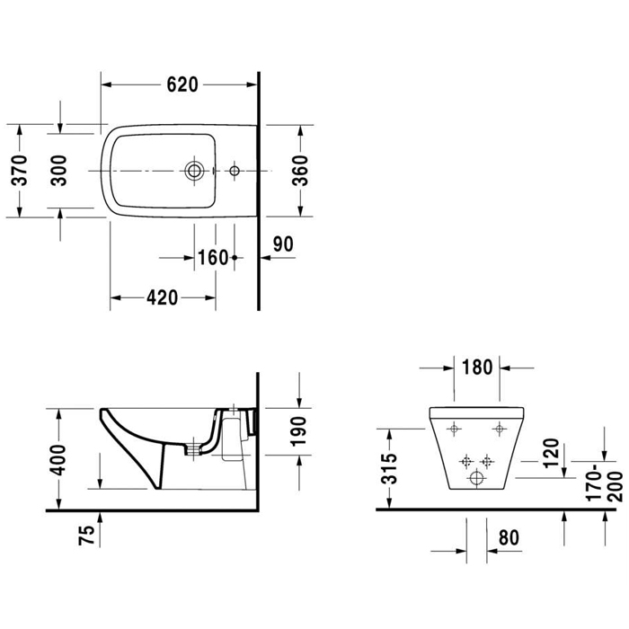 Duravit DuraStyle Биде подвесное 62х37см., 1 отв., с креплением, цвет: белый
