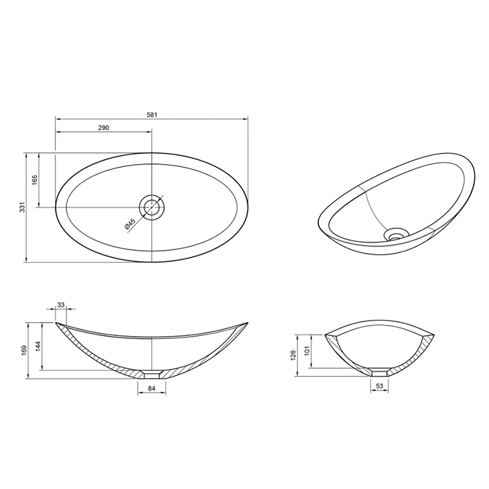 Knief Charm Shape Раковина накладная 58.1x33.1x16.9см, без отв., из полимерного материала, цвет:  Aquamarin Blue # 100