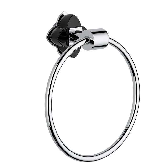 THG Pétale de cristal noir Полотенцедержатель - кольцо 18см., подвесной, цвет: хром/черный хрусталь